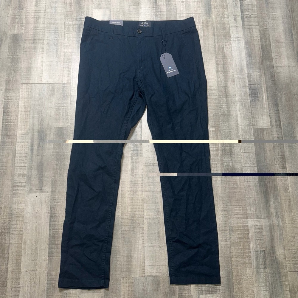 Ben Sherman Men's Navy Blue Linen Blend Pants 32x32 Slim Fit Flat Front NWT